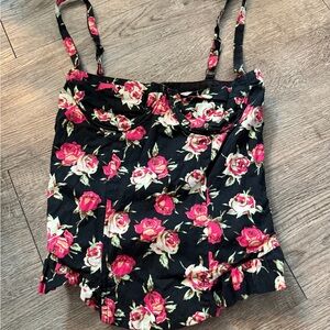 Floral Black and Pink Women's Top
